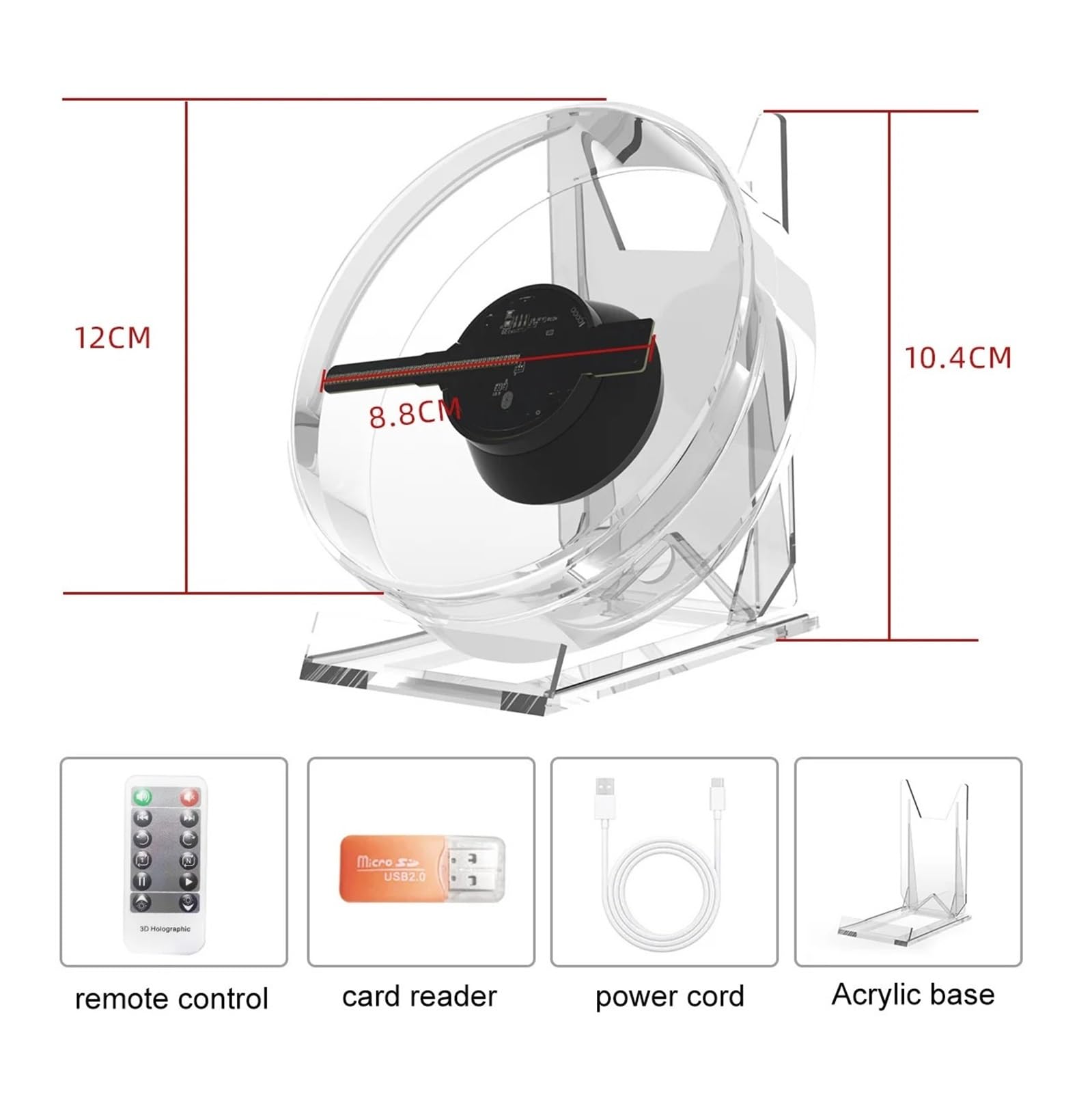 Ventilatore con ologramma 3D Proiettore Olografico 3D Con Telecomando, Ventilatore Da Tavolo, Luci Pubblicitarie Con Gioco, Ventilatore Olografico Con Copertura Trasparente per insegne di negozi azien