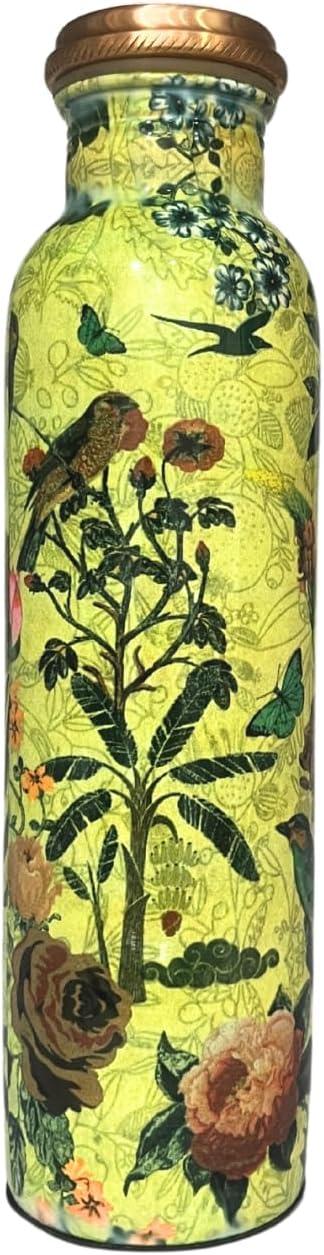 Copper Water Bottle 1 Ltr | Copper Bottle for Men & Women | Meena Work | 100% Pure | Leak-Proof & Insulated | Copper Bottle 1 Ltr | Best for Gifting (Slime Green)