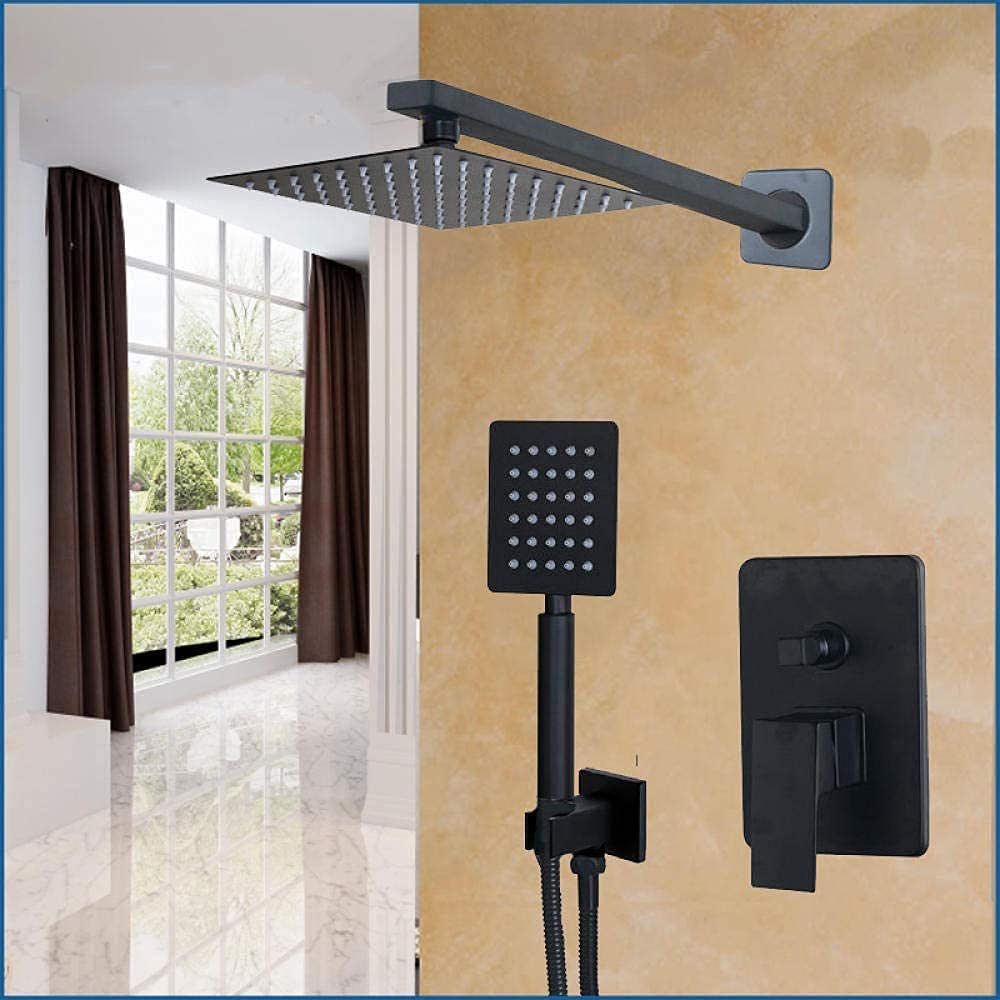 OZBMA Shower Set Bathroom Head Black 8 Inch Wall Mounted Rainfall Faucet Faucet& Hand