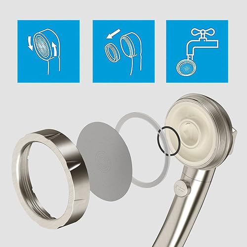 Miniatura 5 de KAIYING Cabezal de ducha de mano de alta presión de níquel cepillado con interruptor de encendidoapagado, 3 modos de pulverización, soporte de