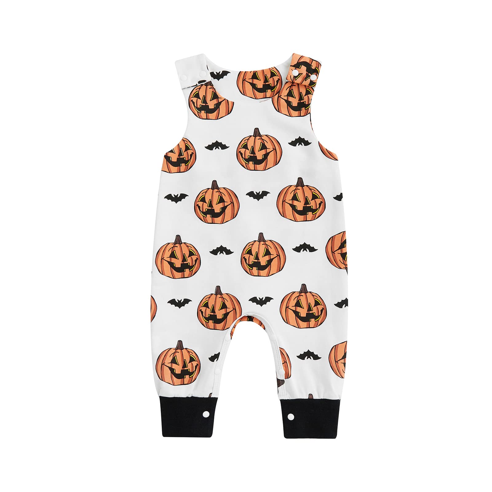 COORALLY Newborn Baby boy Girl Halloween Romper Jumpsuit Sleeveless Pumpkin Print Bodysuit Overalls Outfits Clothes (C-Black, 12-18 Months)