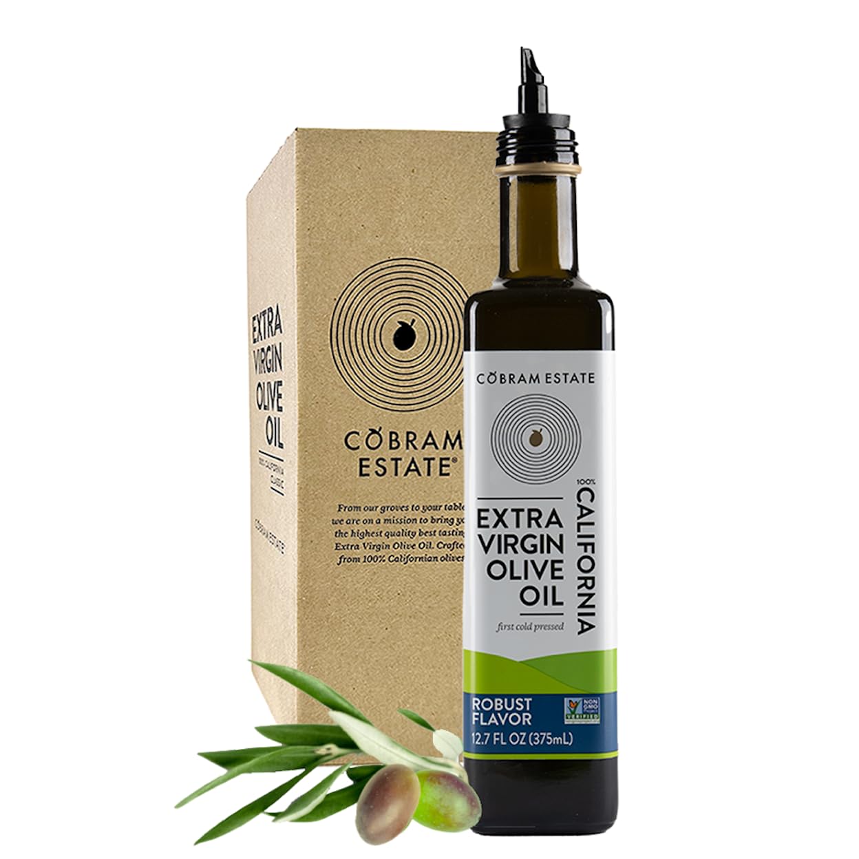Cobram Estate Robust 100% California Extra Virgin Olive Oil, First Cold Pressed, Non-GMO, Keto Friendly, High in Antioxidants, Bold & Spicy, 375ml Bottle