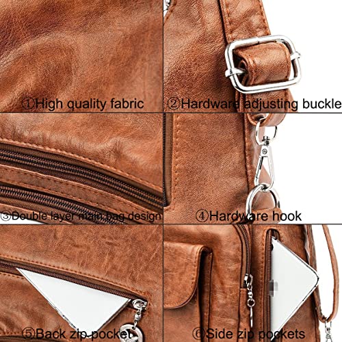 Image of Convertible Backpack Purse for Women PU Leahter Handbag Fashion Hobo Multiple Pockets Tote Satchel Shoulder Bag