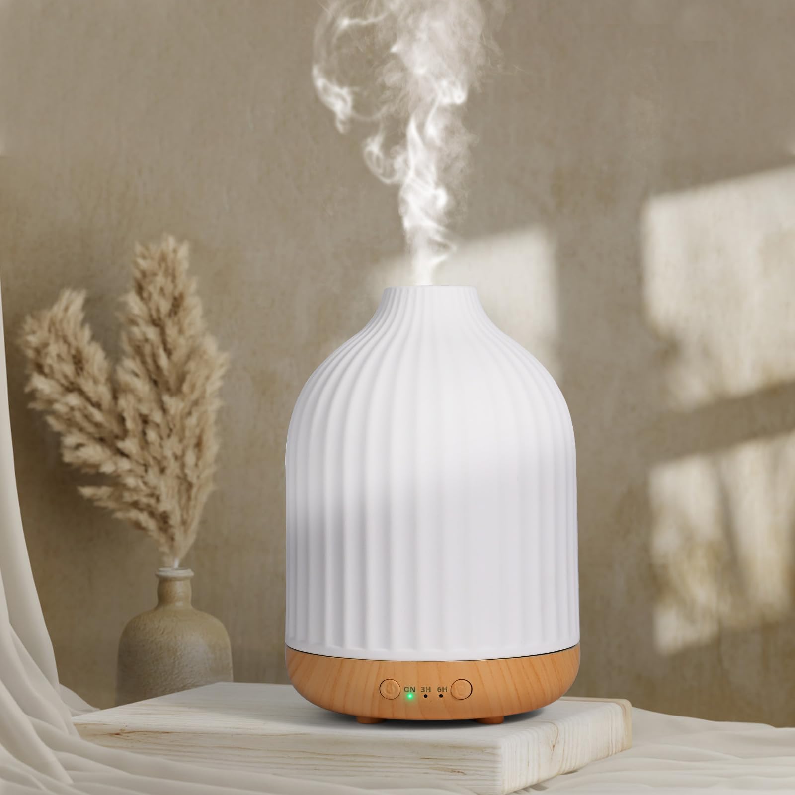Diffuseur Huiles Essentielles en Céramique 250ML, Diffuseur de Parfum Electrique Humidificateur Ultrasonique Diffuseur Aromathérapie pour la Maison, Yoga (Blanc 250 ML)