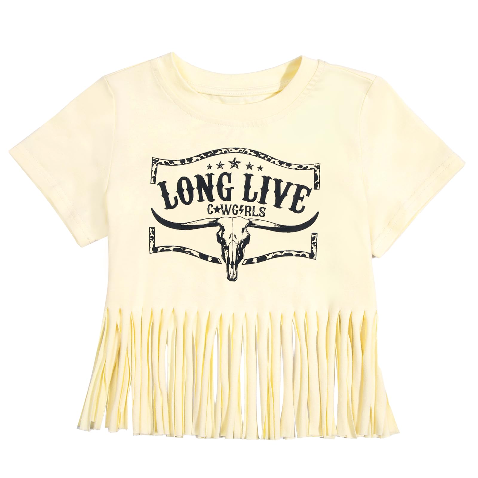 Yawtaut Girls Western Shirt Cowgirls Embroidered Country T Shirt Long Live Shirts Horseback Rider Tassel Fringe Tee Tops