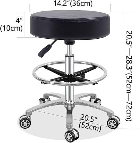 Miniatura 2 de Antlu Taburete giratorio para oficina, salón médico, tatuaje, cocina, masaje, trabajo, altura ajustable, taburete hidráulico con ruedas (negro, con