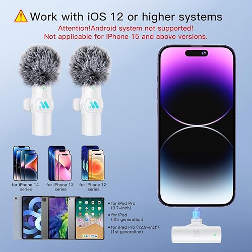 Miniatura 4 de Leettus Micrófono inalámbrico Lavalier de 2 piezas para iPhone iPad, micrófono inalámbrico para grabación de video, transmisión en vivo de juegos,