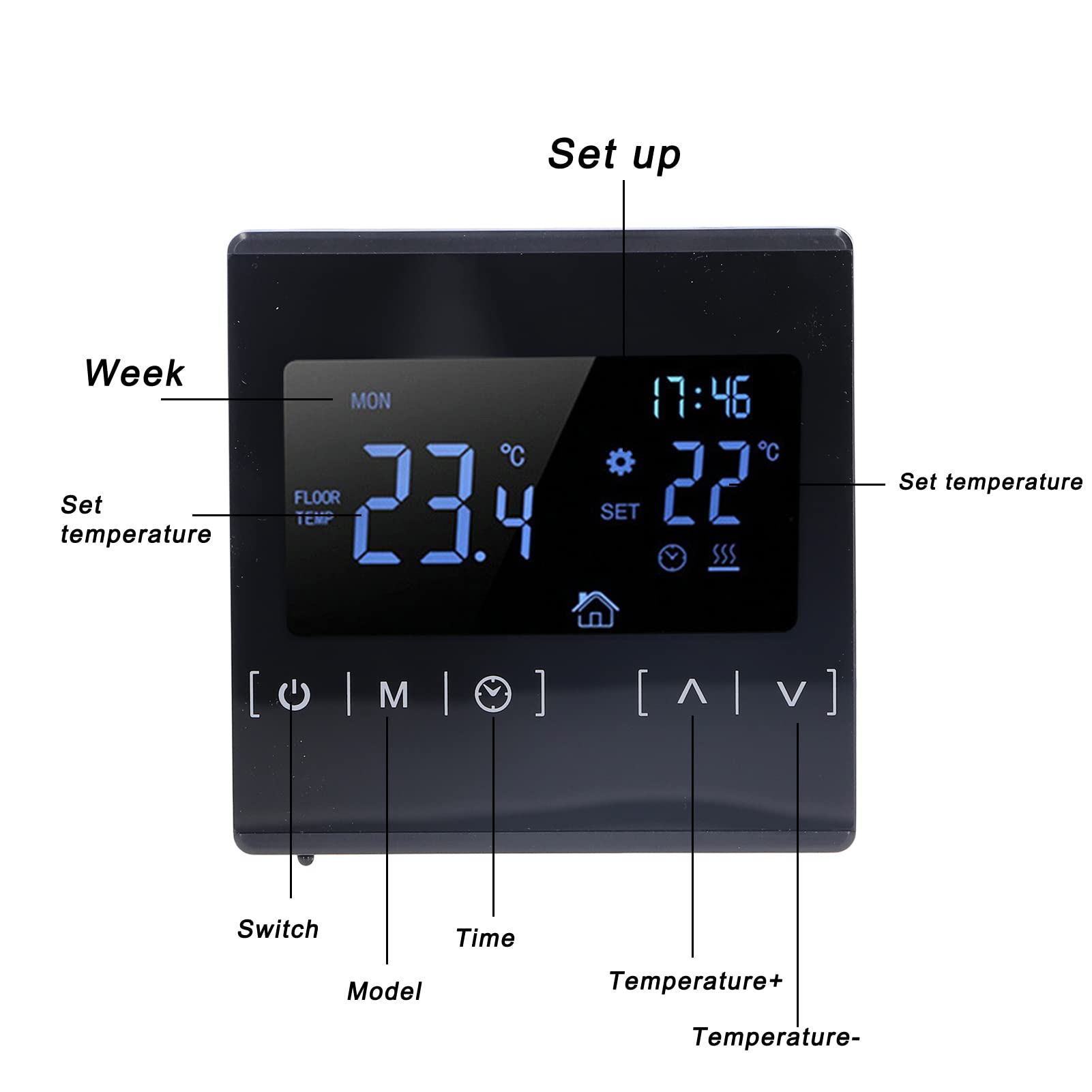 Termostat z ekranem dotykowym, obsługa przycisków dotykowych Tryb automatyczny Elektryczny termoregulator ogrzewania podłogowego, Dokładność czujnika NTC ± 1 ℃ dla elektrycznej poduszki grzewczej AC85