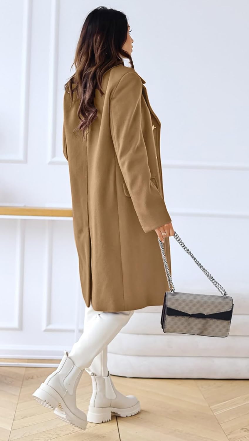 Abrigo Largo de Lana con Doble Botonadura y Solapa de Invierno para Mujer