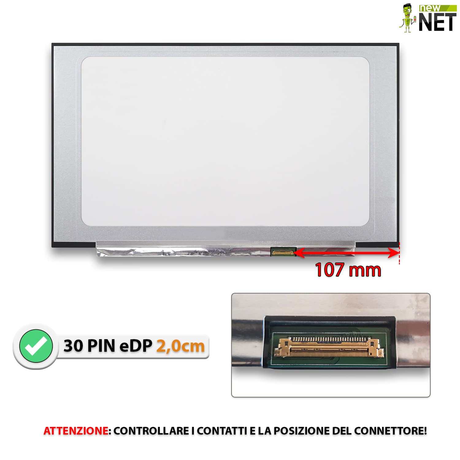 new net Pannello LCD Schermo Display Compatibile con N156HGA-EA3 Rev. C3 N156HCA-EAC Rev. C1 NT156FHM-N43 NV156FHM-N4S NV156FHM-N69 [ 15.6 Pollici - FHD - 1920x1080-30pin ]