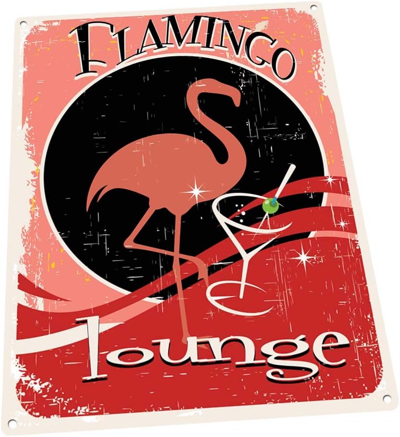 OMSC Sun Protected Flamingo Lounge Metal Sign, Martini, Den or Gameroom Décor