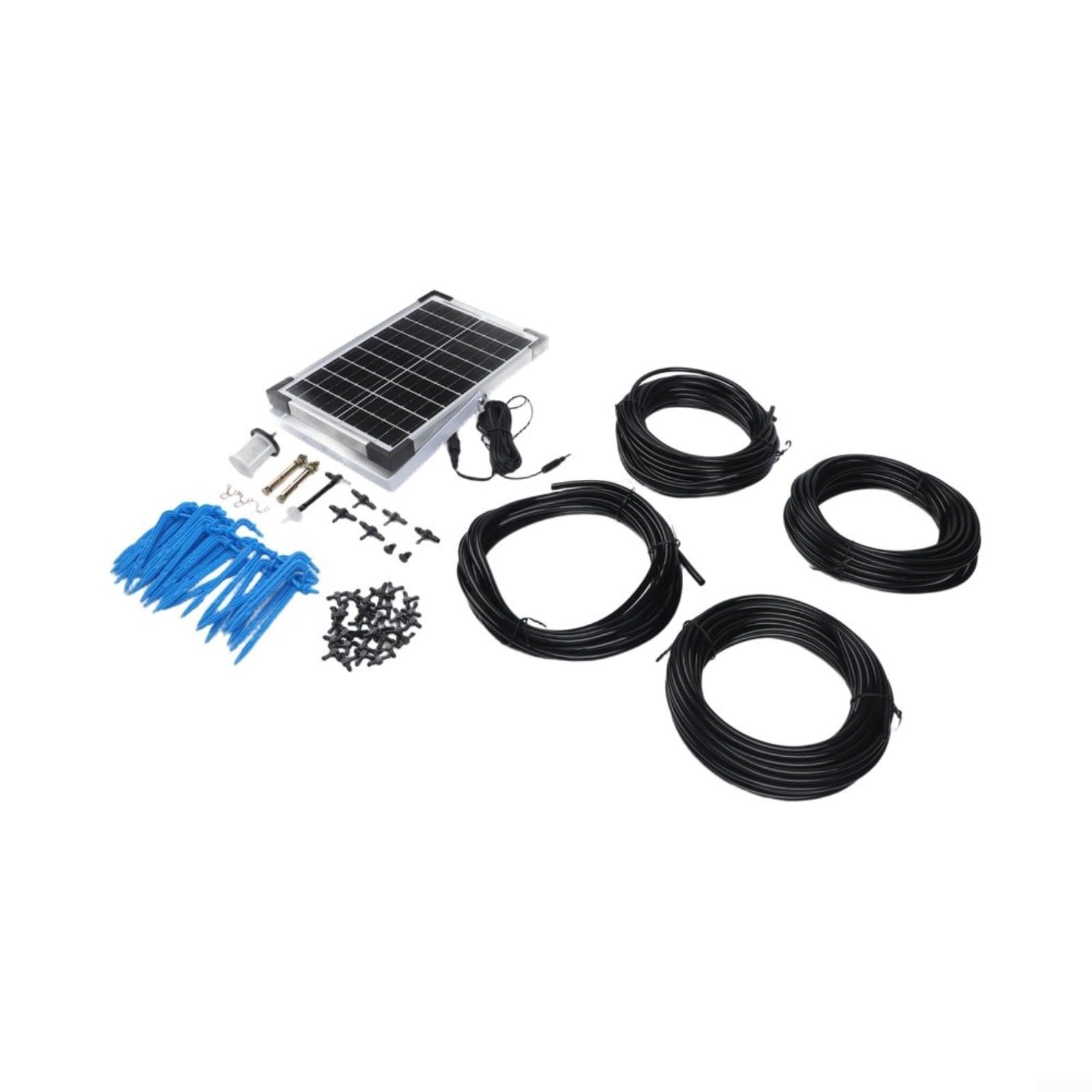 Sistema di irrigazione a goccia automatico a energia solare, regolatore di irrigazione temporizzato regolabile con tubo da giardino da 30 m (blu)