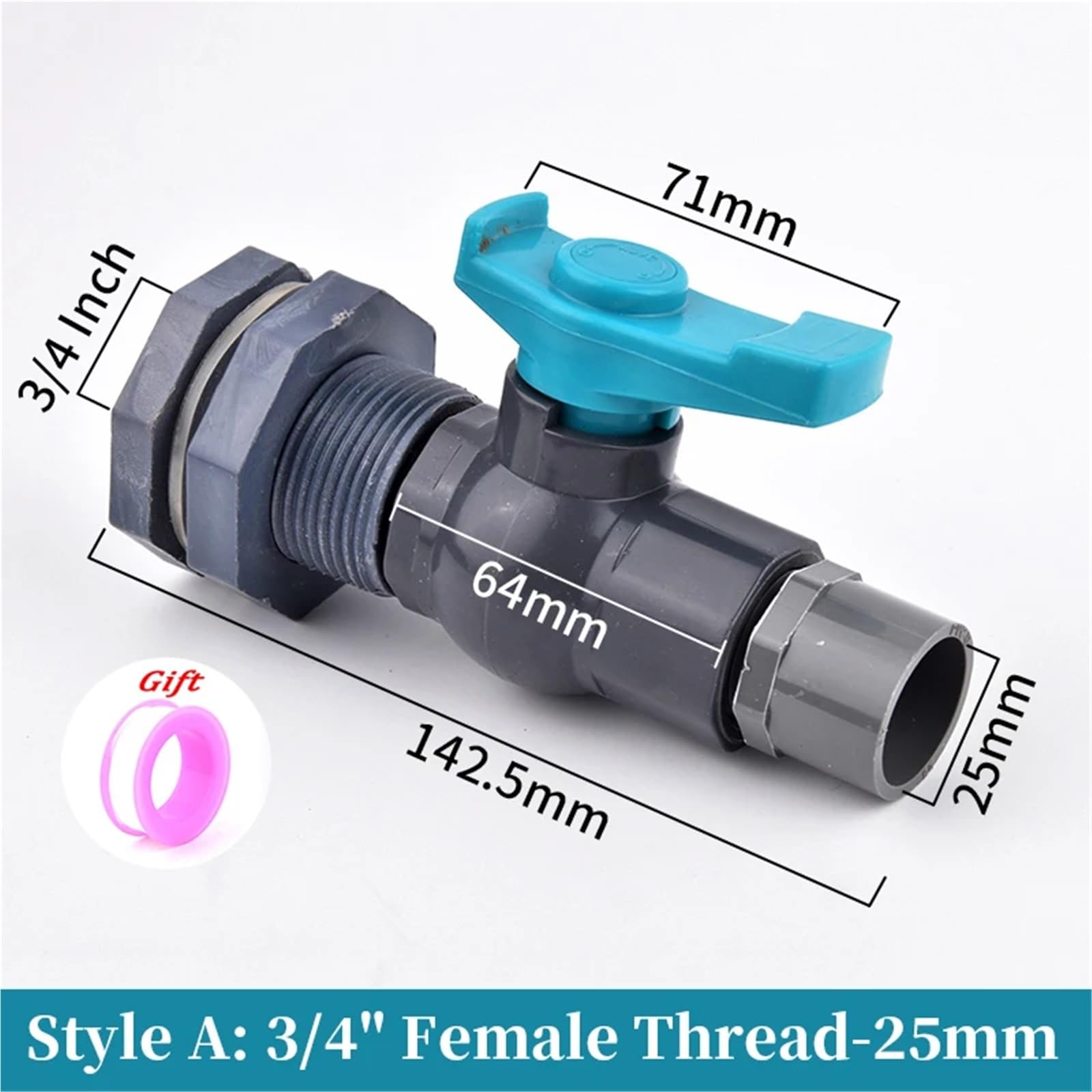 Adaptador de válvula bola PVC 1/2", 3/4" y 1" for tanque peces, riego jardín, acuario, tubería entrada, drenaje, conexión reparación(3I4 Inch Straight)