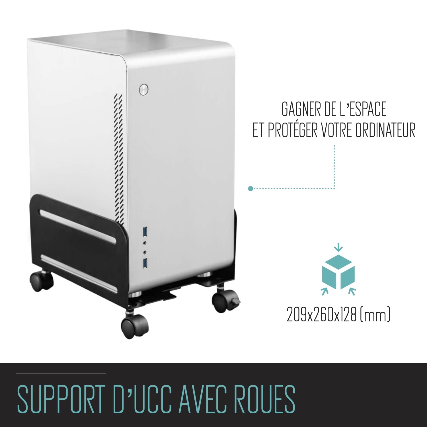 Ewent EW1291 Support pour Ordinateur de Bureau, Support PC avec Roues, Protège de la Poussière et de la Saleté - pour la Maison et Le Bureau, Base Réglable avec 4 Roues Pivotantes, Noir