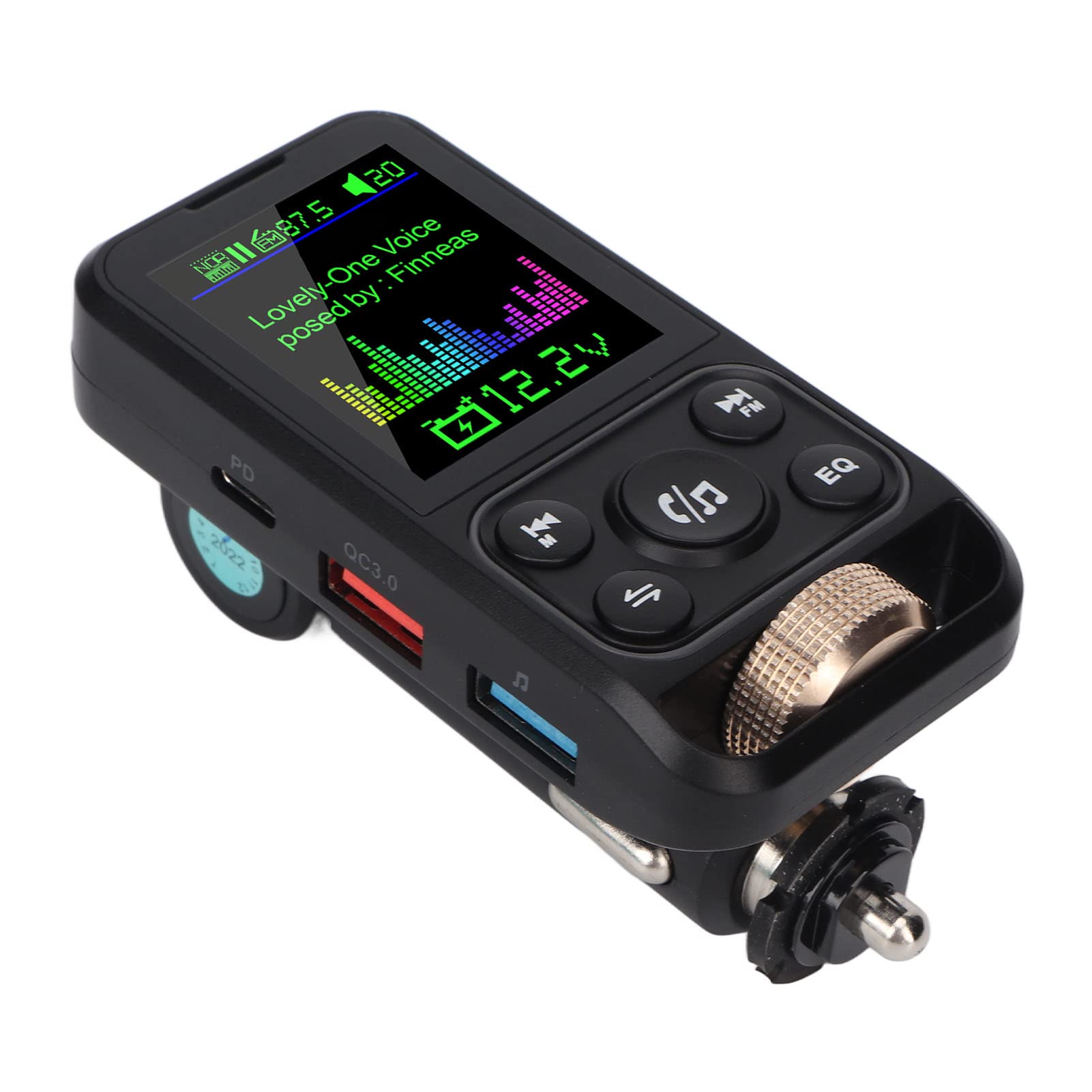 Car Bluetooth FM Transmitter, Bluetooth FM Radio Adapter, Support PD30W QC18W Fast Charging, Colorful Breathing Ambient Light, One Key Hands Call