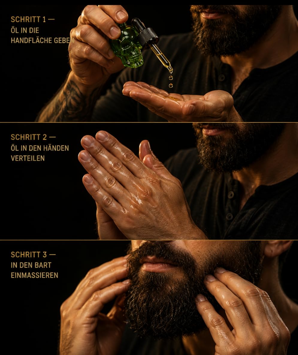 Bandido Olio per barba, per la cura quotidiana della barba di 3 giorni o barba piena, idea regalo per gli uomini, 40 ml con dispenser per pipetta, design teschio, siero per barba, colore verde