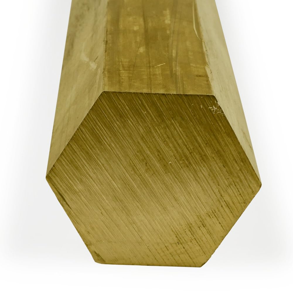 360 Brass Hex Bar, Unpolished (Mill) Finish, Extruded, H02 Temper, ASTM B16, 0.375" Across Flats, 24" Length, OnlineMetals