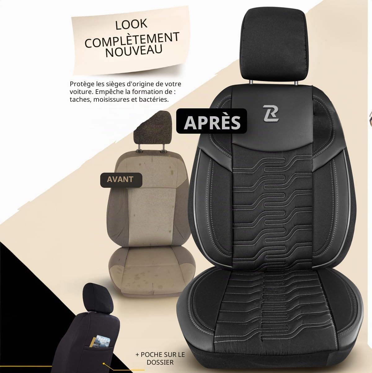 LUCARO Housse Siege Universel en Cuir Écologique Gris