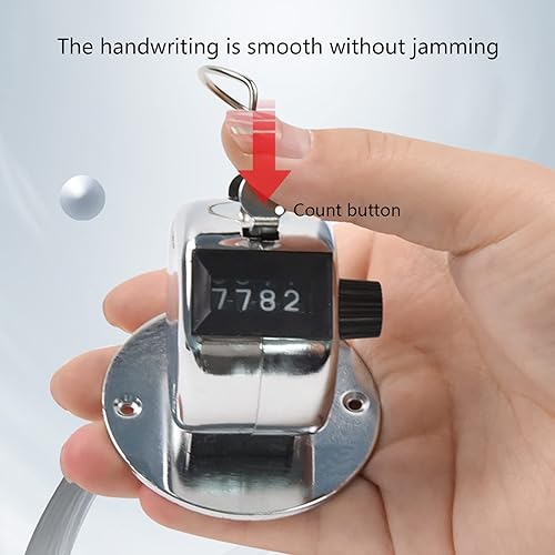 Miniatura 8 de Mini número de metal mano contador de mano con soporte base para personas de deportes, estadísticas, calidad de fila, hecho a mano, contador clicker