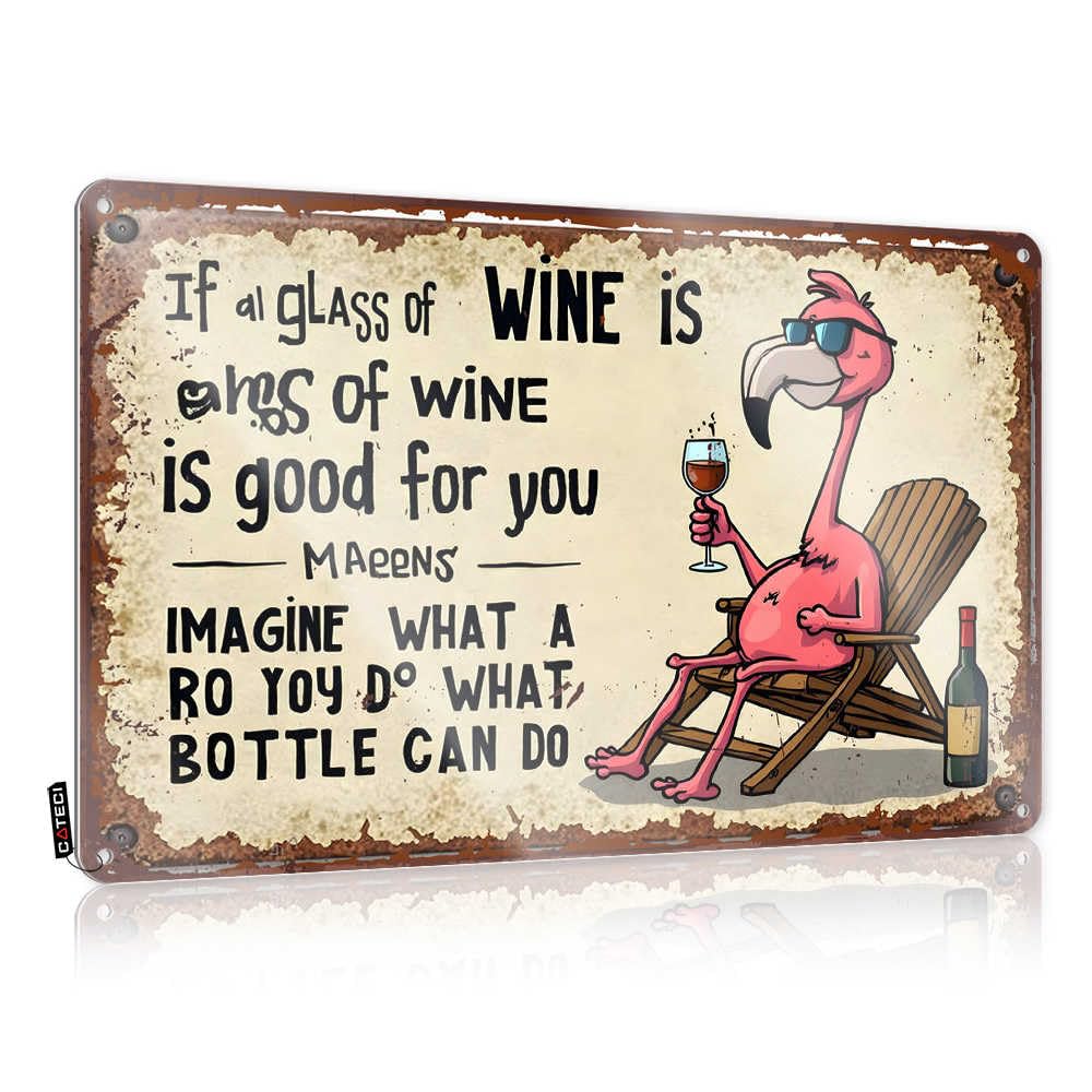 Fzfn Colour Outdoor Decorations For Patio Nice Decorations - Flamingo Relaxing With Wine: A Humorous Take On Alcohol Benefits Sarcastic Metal Wall Art Ready To Hang For Home Bar(20X30cm)