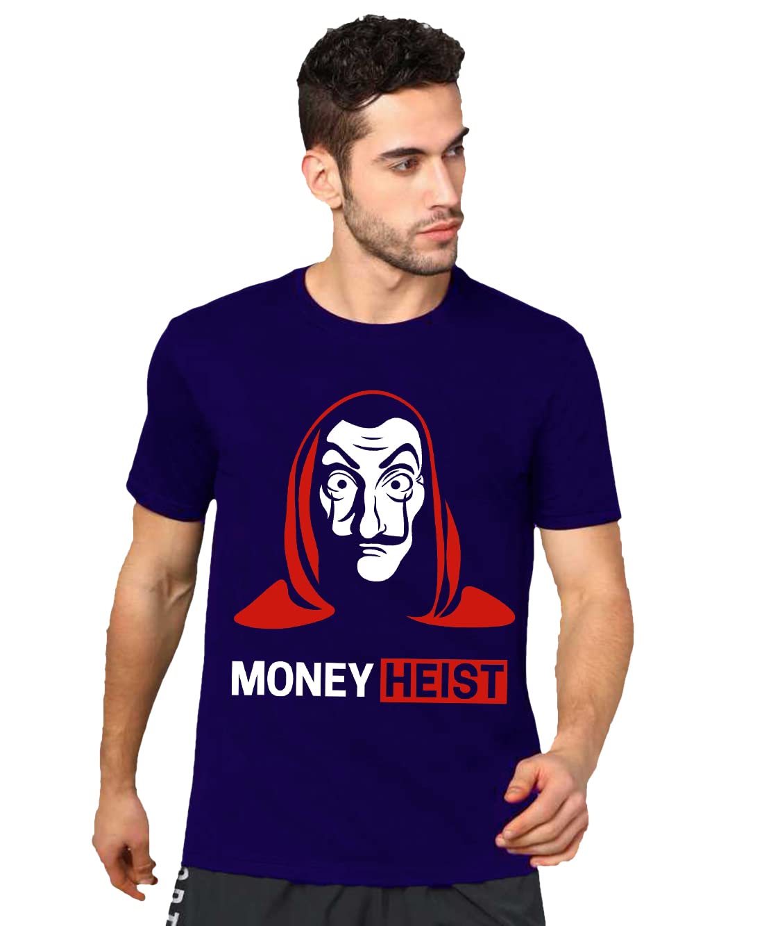 VIKCLIQUENetflix Series Money Heist Cotton Blend Printed Half Sleeve Round Neck Black, Blue T-Shirt for Men's/Boy's