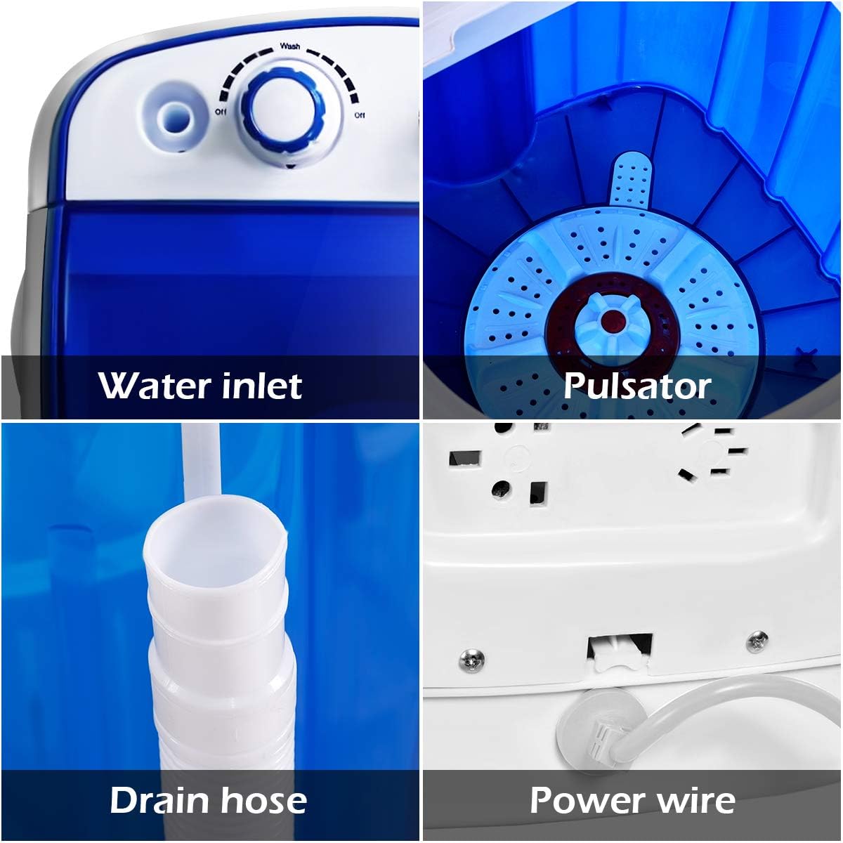 COSTWAY Mini Washing Machine, Portable Washer for Compact Laundry, Small Semi-Automatic Compact Washing Machine with Timer Control Single Translucent Tub 7lbs Capacity(Blue + White)