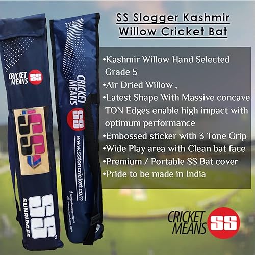 Miniatura 3 de SS Slogger Kashmir Willow - Bate de cricket con cubierta para murciélago