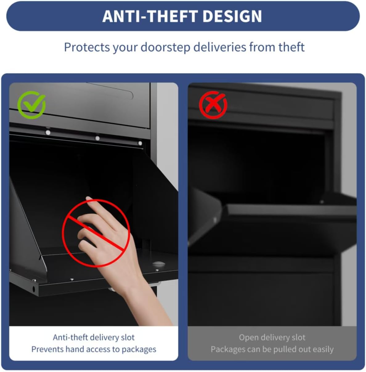 Package Delivery Boxes for Outside, Heavy-Duty Steel Parcel Drop Boxes with Anti-Theft Design for Home, Large Waterproof Package Lock Box for Outdoor, Porch, Curbsid (Black+Brown)