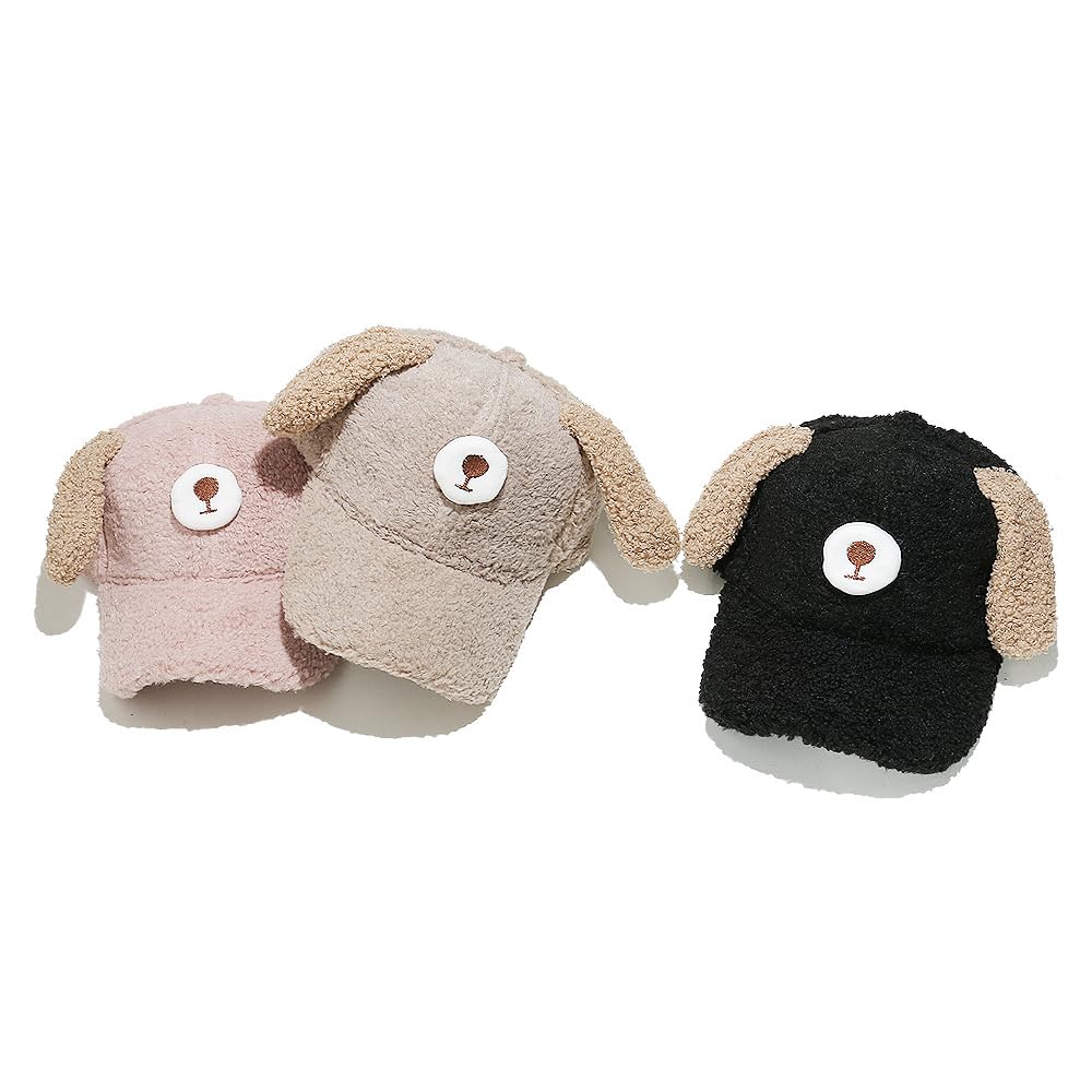 Bonnet d'hiver, Bonnet d'hiver for Femme, Style Baseball, avec Oreilles de Chiot, en Laine d'agneau, Ajustable, Non structuré(Pink)