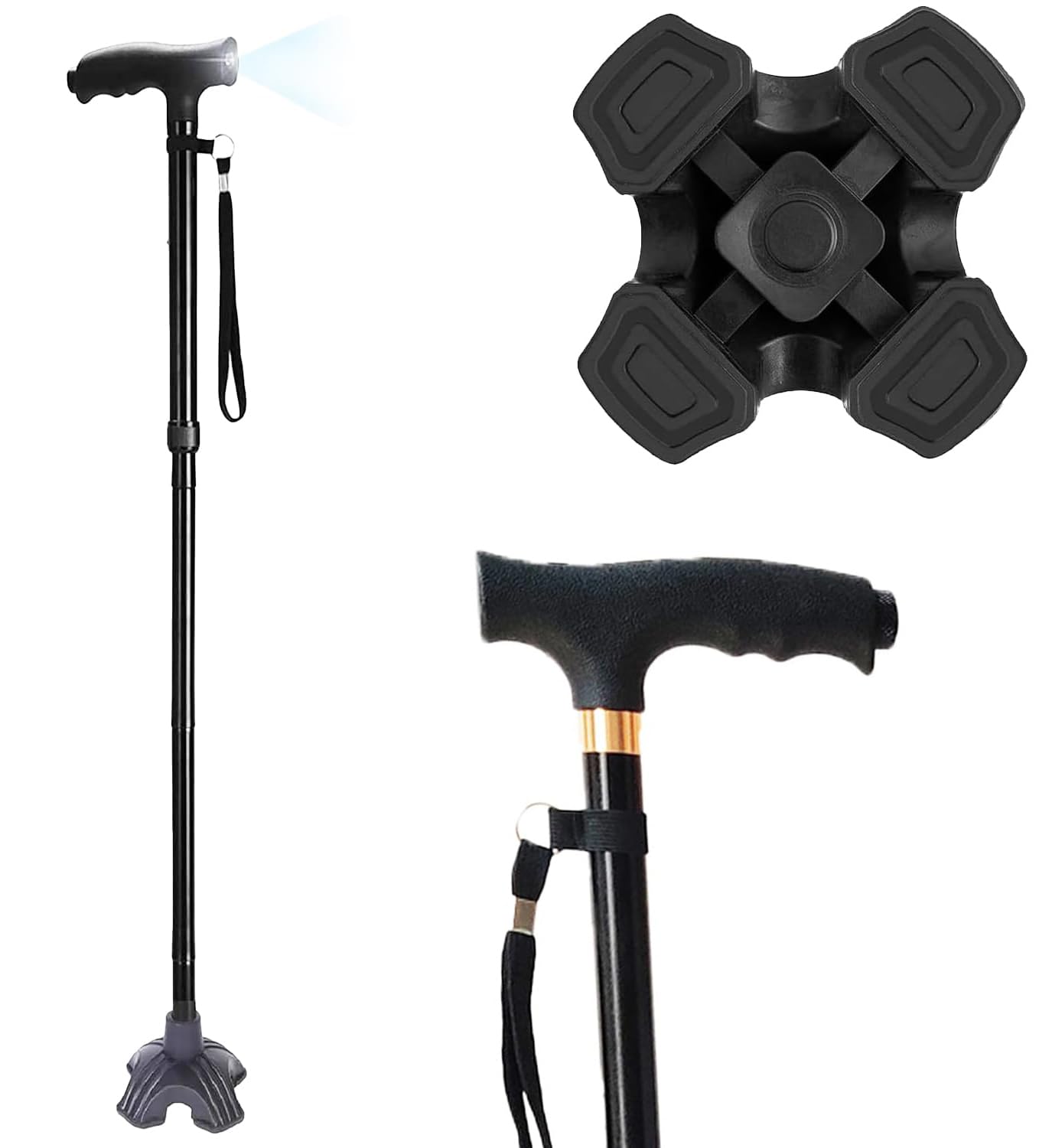 MCP Halo-01 Series Big Shoe Quadripod Walking Cane for Old People with LED Light for Men & Women, Aluminum Walking Stick for Seniors & Adults, Hand Stick for Walking (Black) (B0C8D39S28) Amazon Price History, Amazon Price Tracker