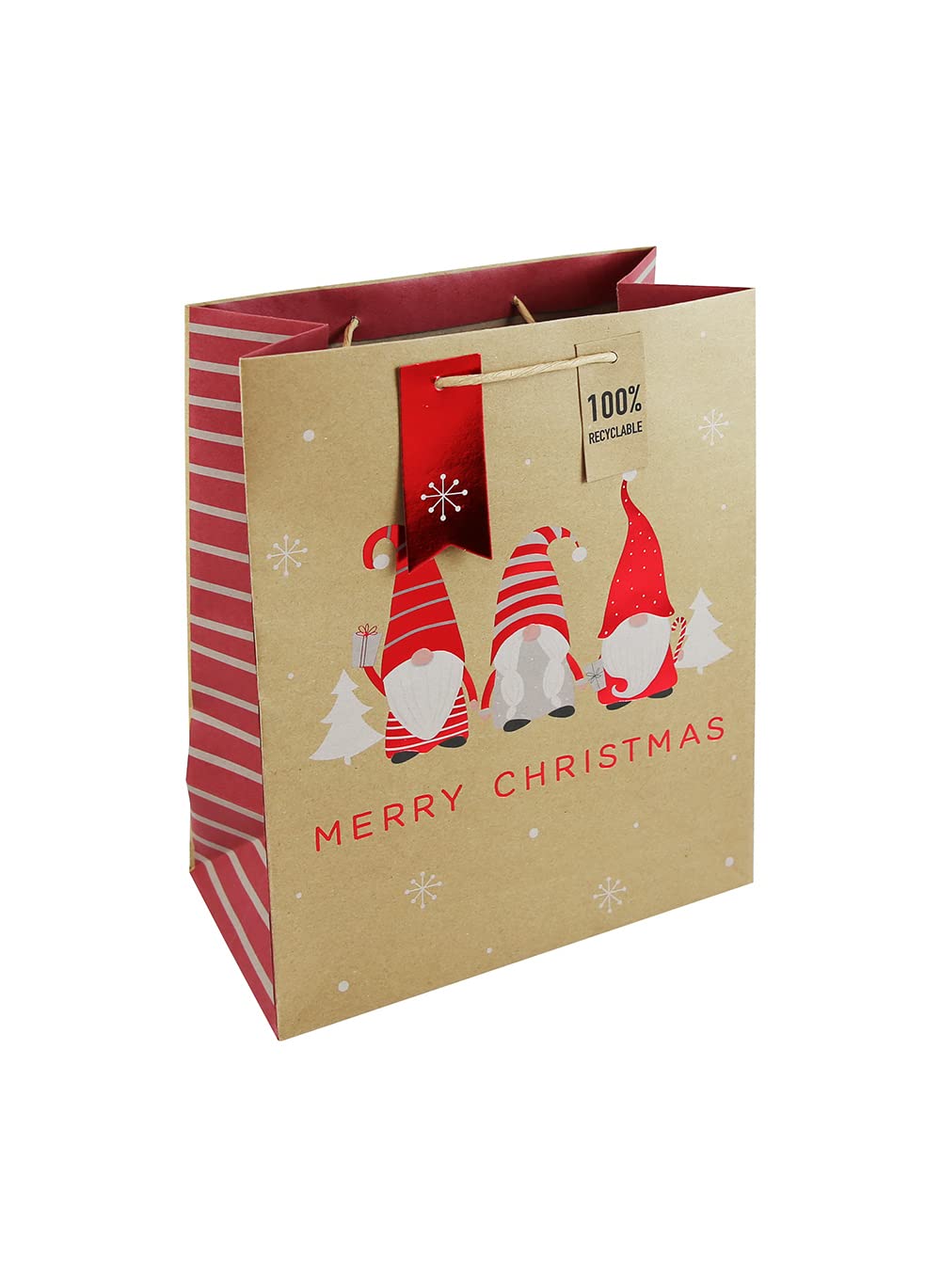 Eurowrap Merry Christmas Kraft Gonk Gift Bag with Gift Tag Xmas, 100% Recyclable, Large Size