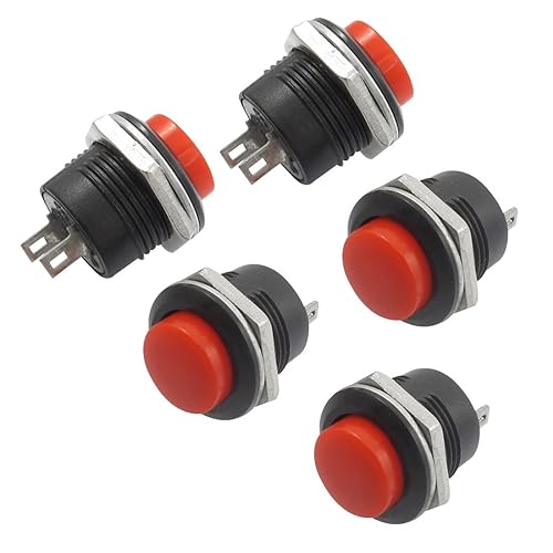 Botón pulsador interruptor encendedor de metal plano con luz roja - Diámetro de montaje 19 mm 0,75'', 1