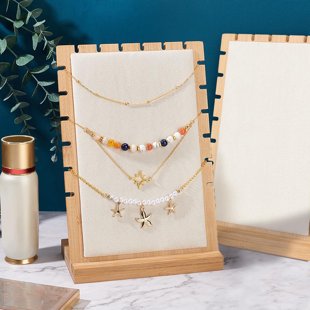 PH PandaHall 2 Ensembles Présentoir à Colliers en Bois Porte Colliers Présentoir Multiple Organisateur de Bijoux Support avec Panneau en Velours pour Vendeurs Magasins Vente au Détail