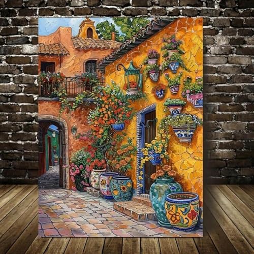 Tableau céramique florale grand format 60x80cm cadre inclus pour mur