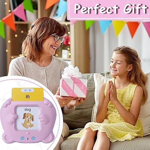 Miniatura 5 de RT&BS Tarjetas didácticas hablantes en chino inglés, juguetes bilingües, tarjetas flash de mandarín para niños, 224 palabras de vista rosa