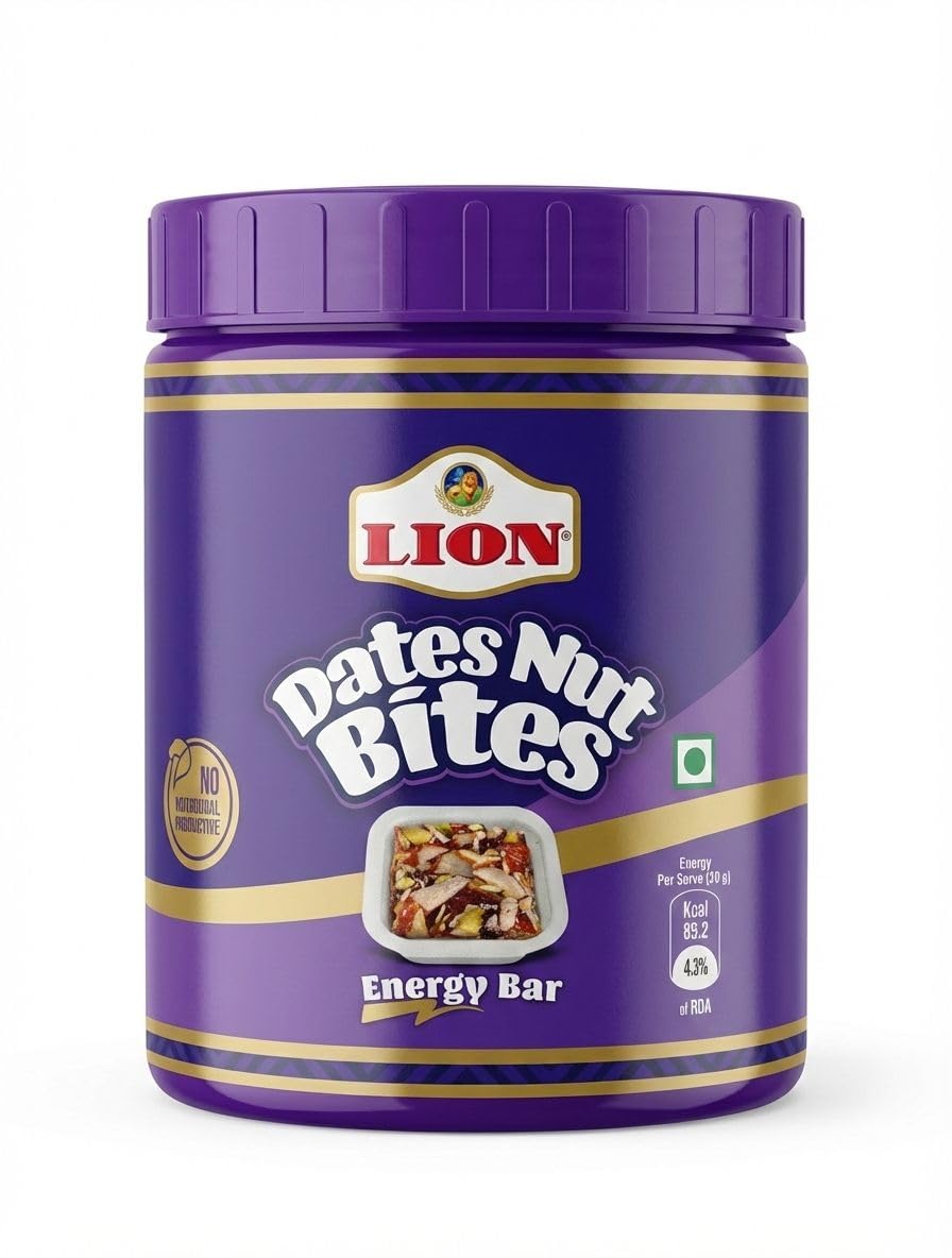 Lion Dates Nut Bites, 12 Pieces - Date bites, Barfi Made with Dates Energy Bar with Dates, Almonds, Cashews | No Added Sugar & Protein-Rich Snack for Natural Energy , Dry Fruits Nuts, Healthy Snacks Sweets