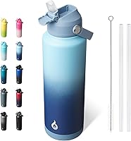 Vista 10 de BJPKPK - Botella de agua aislada con tapa de popote, termo grande de 40 onzas, botellas de agua de acero inoxidable libres de BPA a prueba de fugas