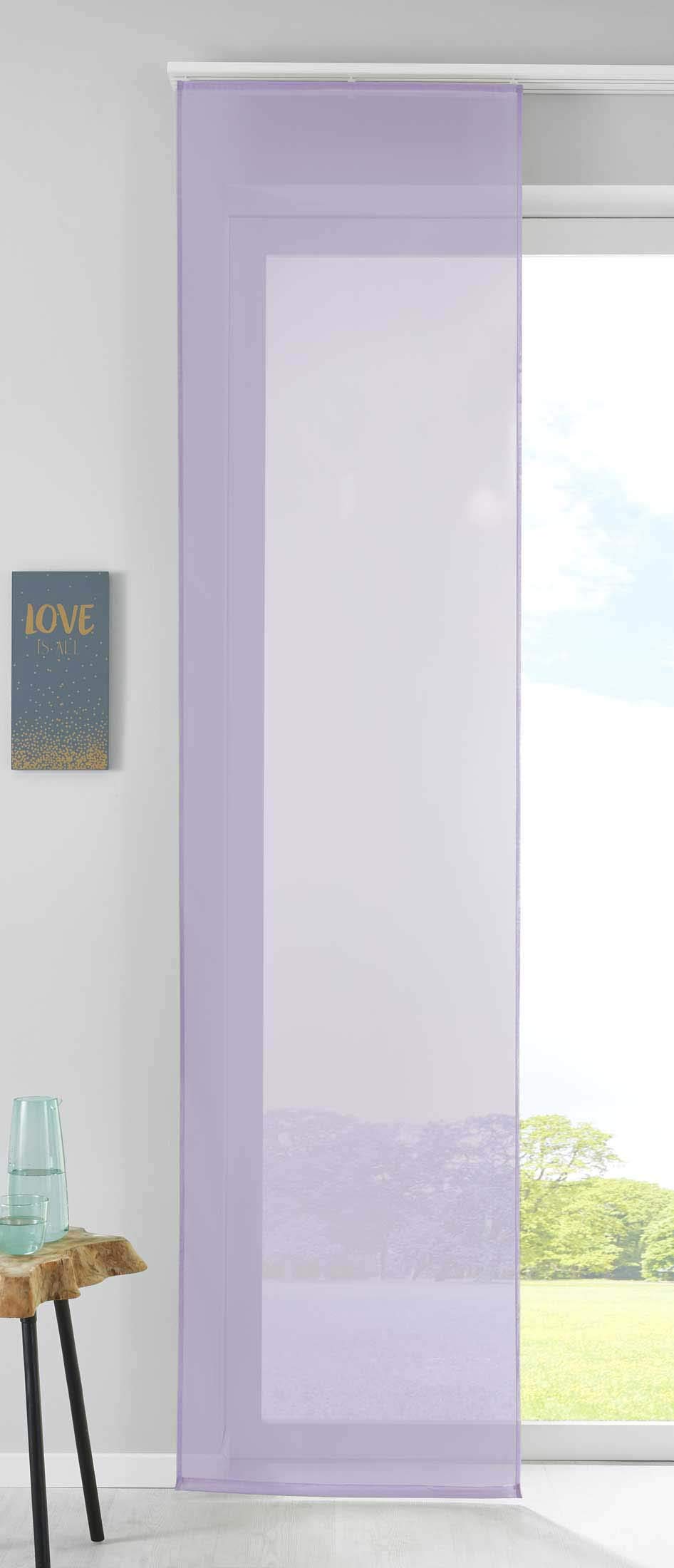 Gardinenbox Set of 1 Sliding Curtain Panel Curtain Voile Complete with Panel Weight Bar 100% Polyester Lilac H 245 x W 60 cm
