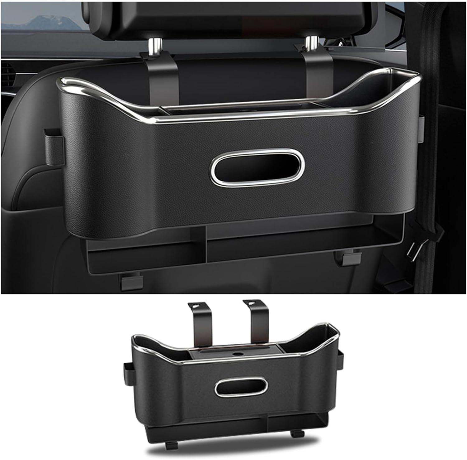 5 in 1 Car Seat Back Storage Box for Smart #1 2022 2023 2024 2025 2026, Back Seat Car Organizer with Cup Holders Tissue Box, Back Seat Storage Organizer,A Black
