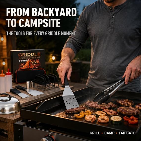 Griddle Accessories Kit for Blackstone and Camp Chef,Extra Thickened Stainless Steel Grill Accessories Set,Grill Tools Set with Enlarged Grill Spatula, Griddle Cover Salt and Pepper Shakers (23PCS)