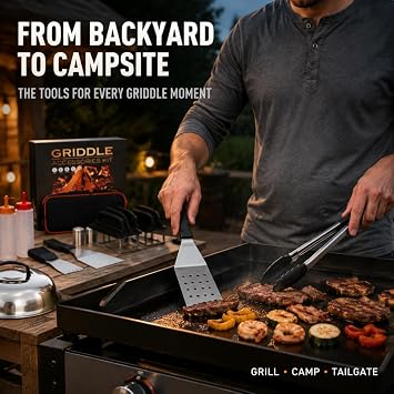 Griddle Accessories Kit for Blackstone and Camp Chef,Extra Thickened Stainless Steel Grill Accessories Set,Grill Tools Set with Enlarged Grill Spatula, Griddle Cover Salt and Pepper Shakers (23PCS)
