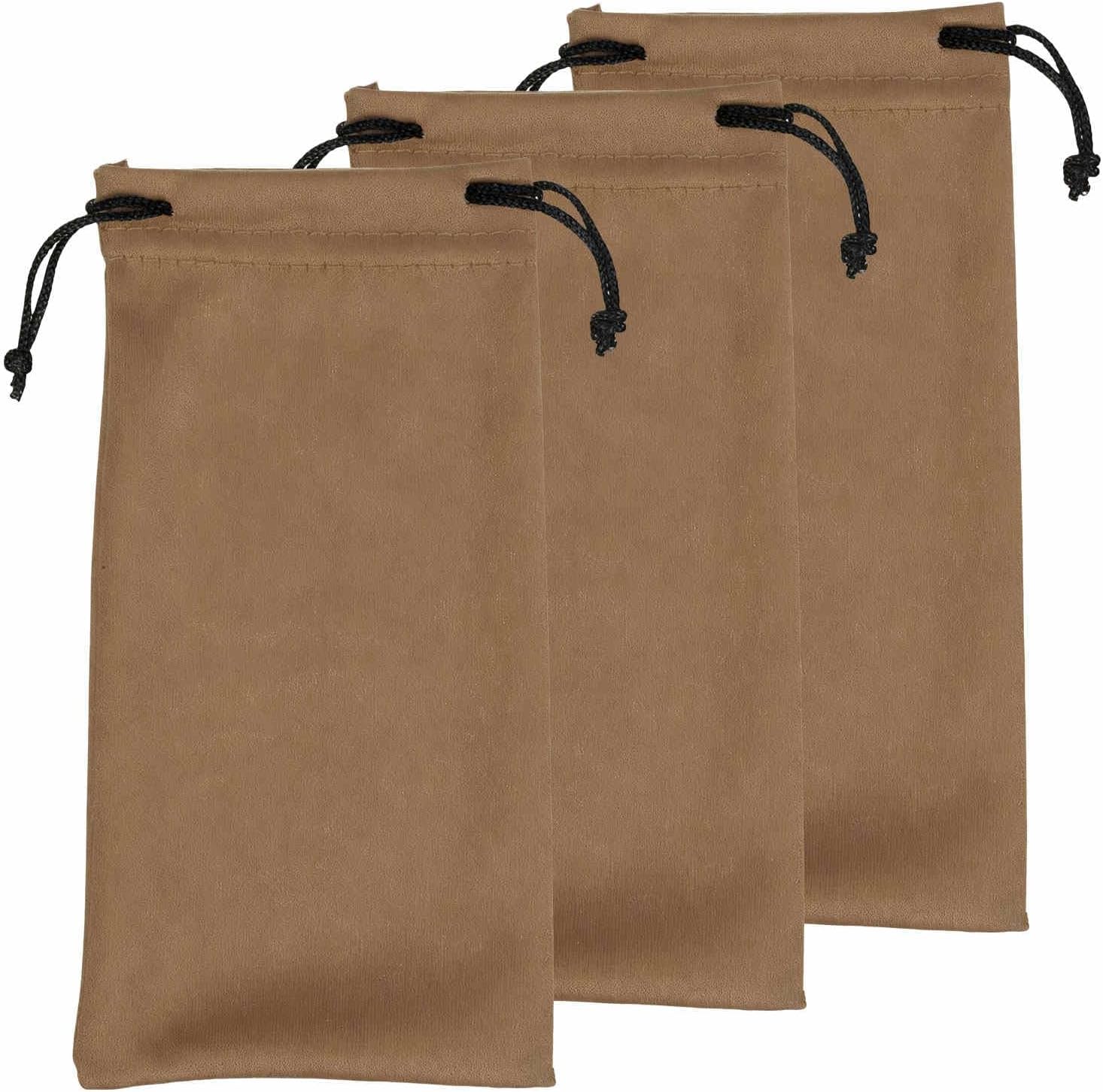 HARFINGTON 3pcs Eyeglass Pouch Microfiber Sunglasses Storage Bag Portable Drawstring Pouch for Phone Glasses Jewellery, Brown