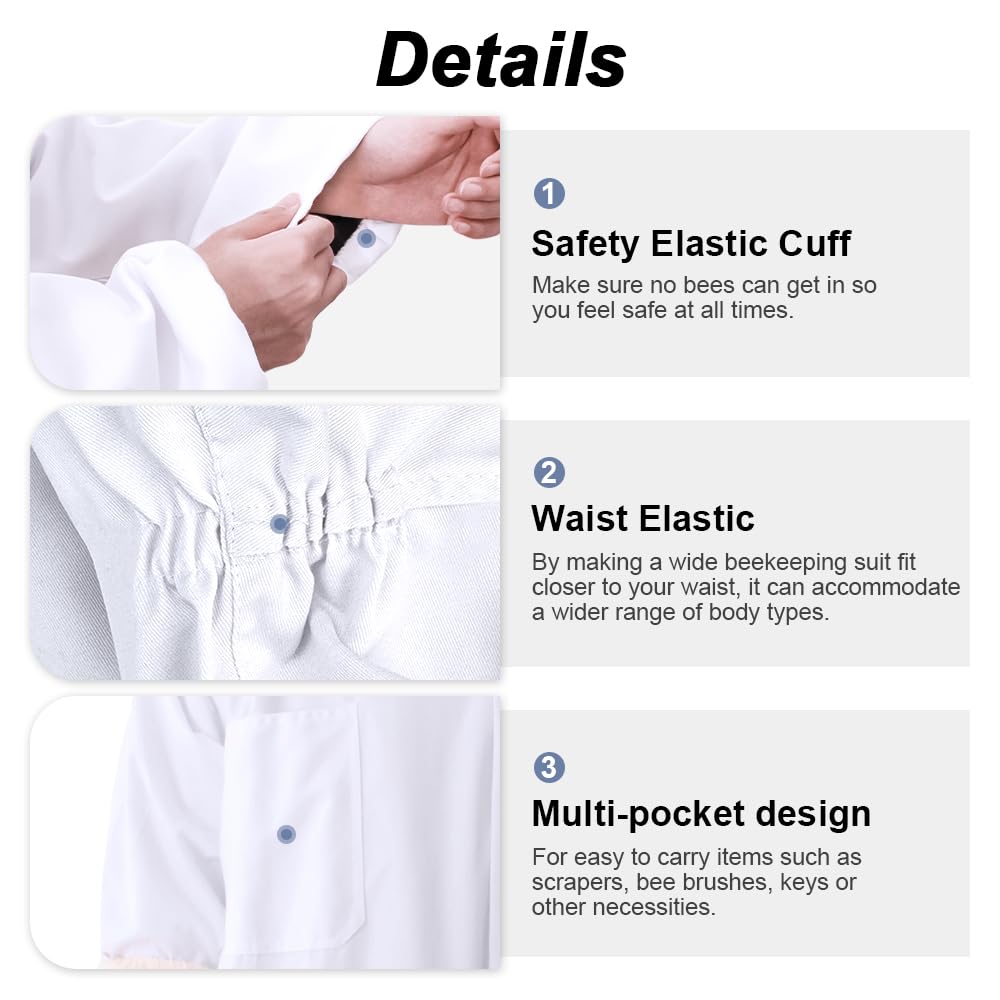 Traje de apicultor profesional para mujeres y hombres, a prueba de picaduras, máscara de valla ventilada, resistente a juego, guantes de piel de oveja