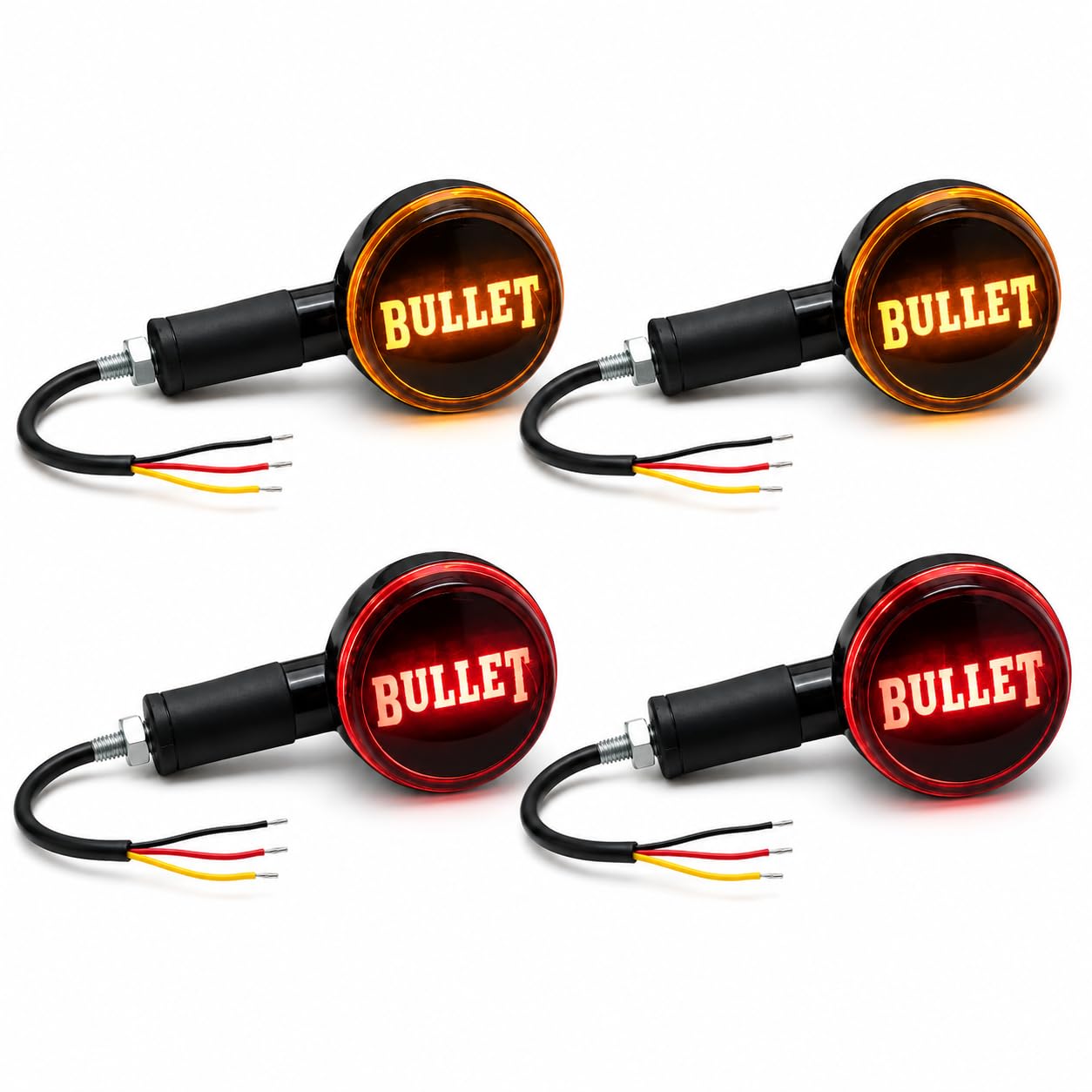 TA Dual Color LED Motorcycle Indicator Lights, Amber Turn Signal & Red Rear Running Light, Round Glossy Black Bike Indicator with 3-Wire Connection, Universal 12V Fit for Motorcycles, Set of 4-image-31