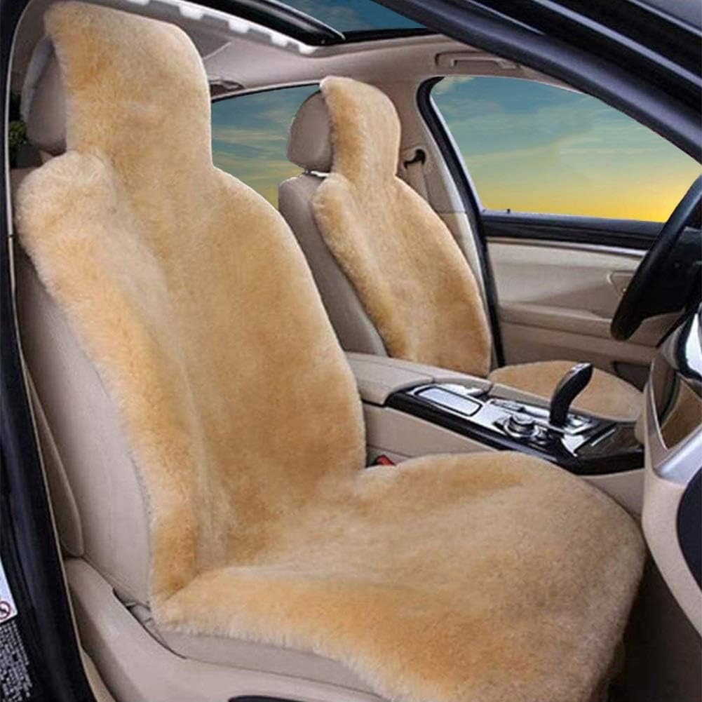Real Genuine Sheepskin Seat Covers for Cars SUV Trucks Van RV Front Seats Sheepskin Car Seat Covers Sheepskin Automotive Seat Covers Fuzzy Fleece Fur Car Seat Covers Universal (Gold, 1 Piece)