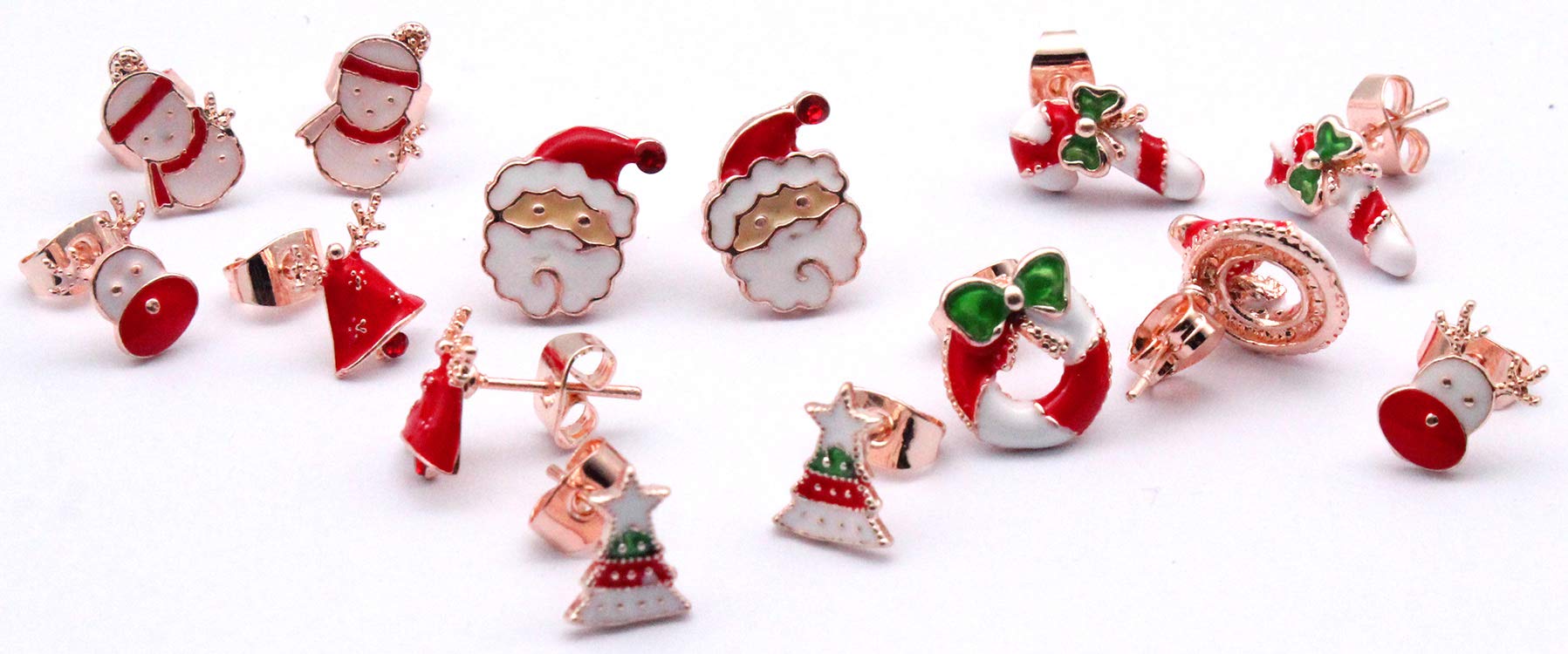 Ranvi Christmas Stud Earrings, 7 Pairs, Christmas Rhinestone Flower Pearl Stud Earrings