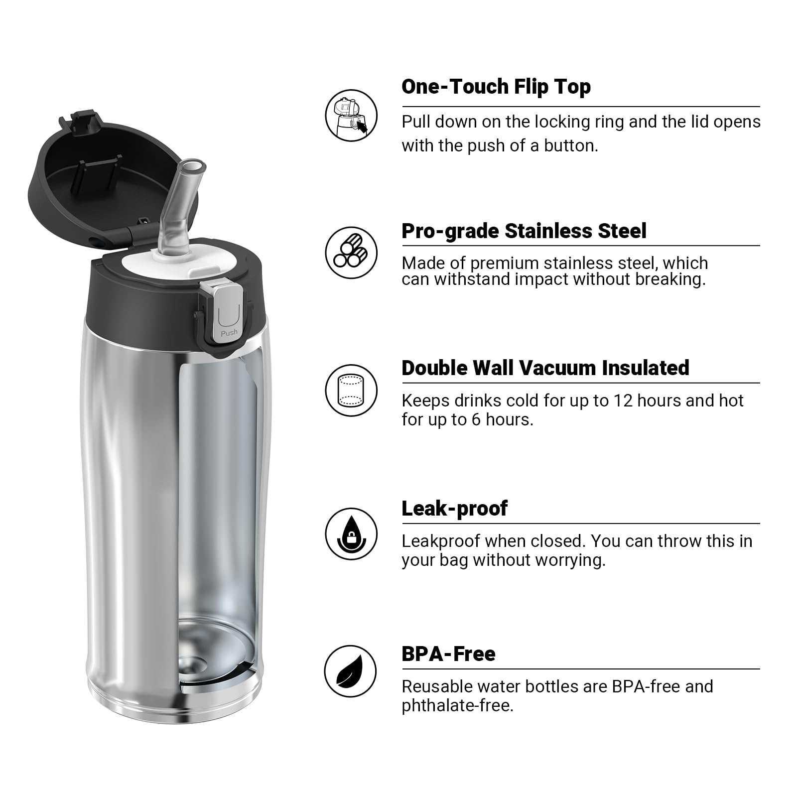 Super Sparrow Borraccia Termica Cannuccia, Borraccia in Acciaio Inox - 350ml, 500ml, 750ml, 950ml - Senza BPA Tazza Borracce Termiche, Bottiglia Termica per Bambini, Scuola, Sportiva