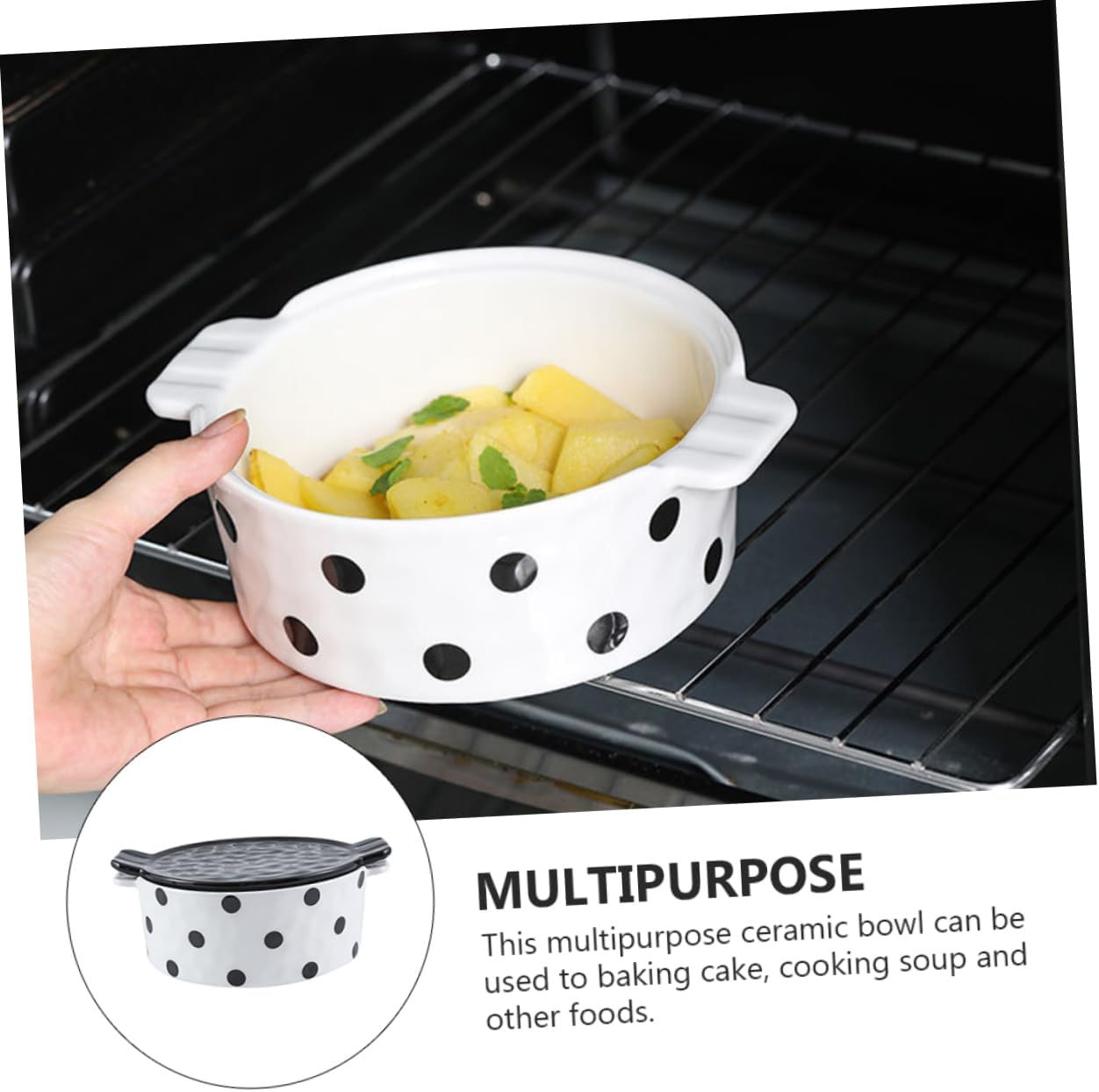 Black Dot Ceramic Baking Pan Lid Jelly Pan Oven Tray Baking Dish Soup Bowl Dessert Storage Fruit Holder Multi-functional Easy to Clean