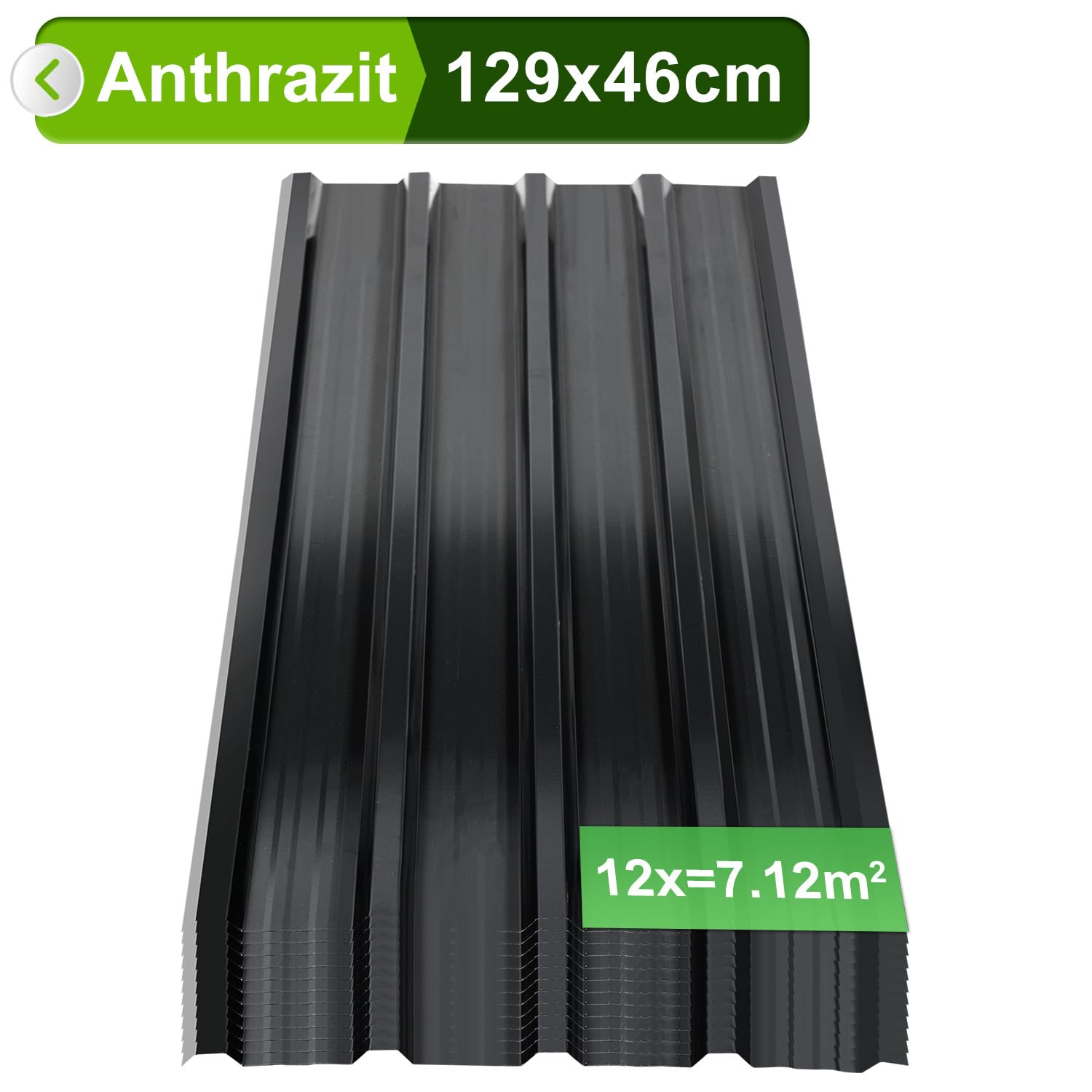Profilblech Dachplatten Trapezblech Set Anthrazit Verzinkter Stahl 0,25 mm 129×46 cm 12 Stück