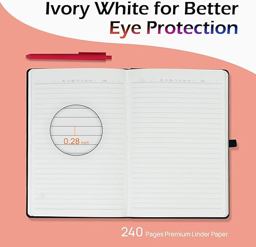 Miniatura 4 de POPRUN Paquete de 8 cuadernos con rayas negras, tapa dura de piel sintética impermeable, tamaño A5, clásicos con rayas universitarias para escribir,